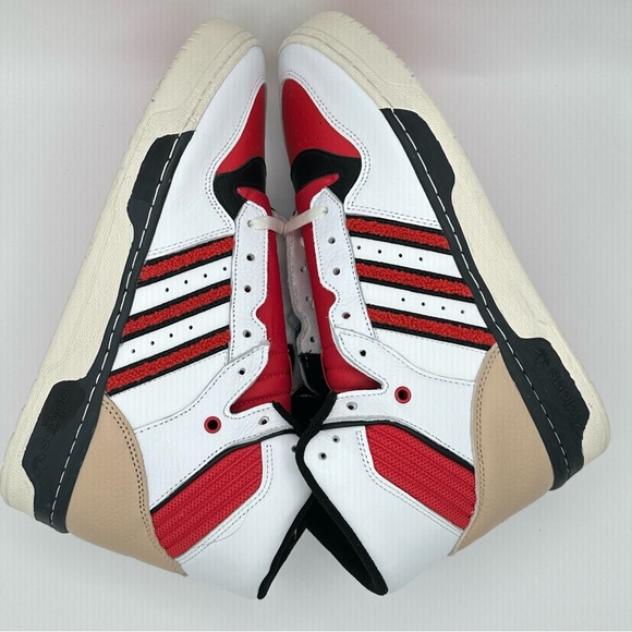Men’s Adidas Originals Rivalry High Leather Basketball Shoes White Red Size 10.5 - Picture 5 of 9